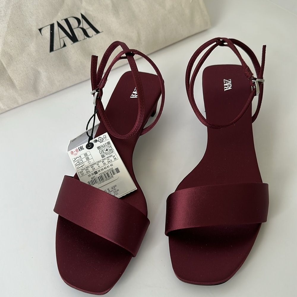 Zara Women’s Deep Red Strappy Sandals Size 6.5 - Picture 12 of 16